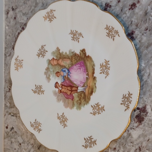 Limoges France antique mid century plate platter gold man woman courting - Picture 11 of 16